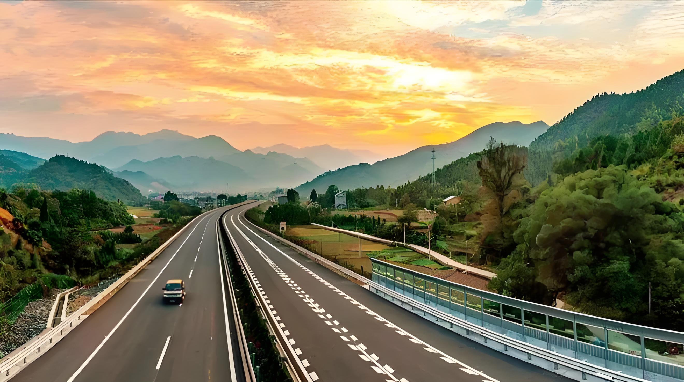 Durchfahrt durch China auf der Autobahn mit dem Auto