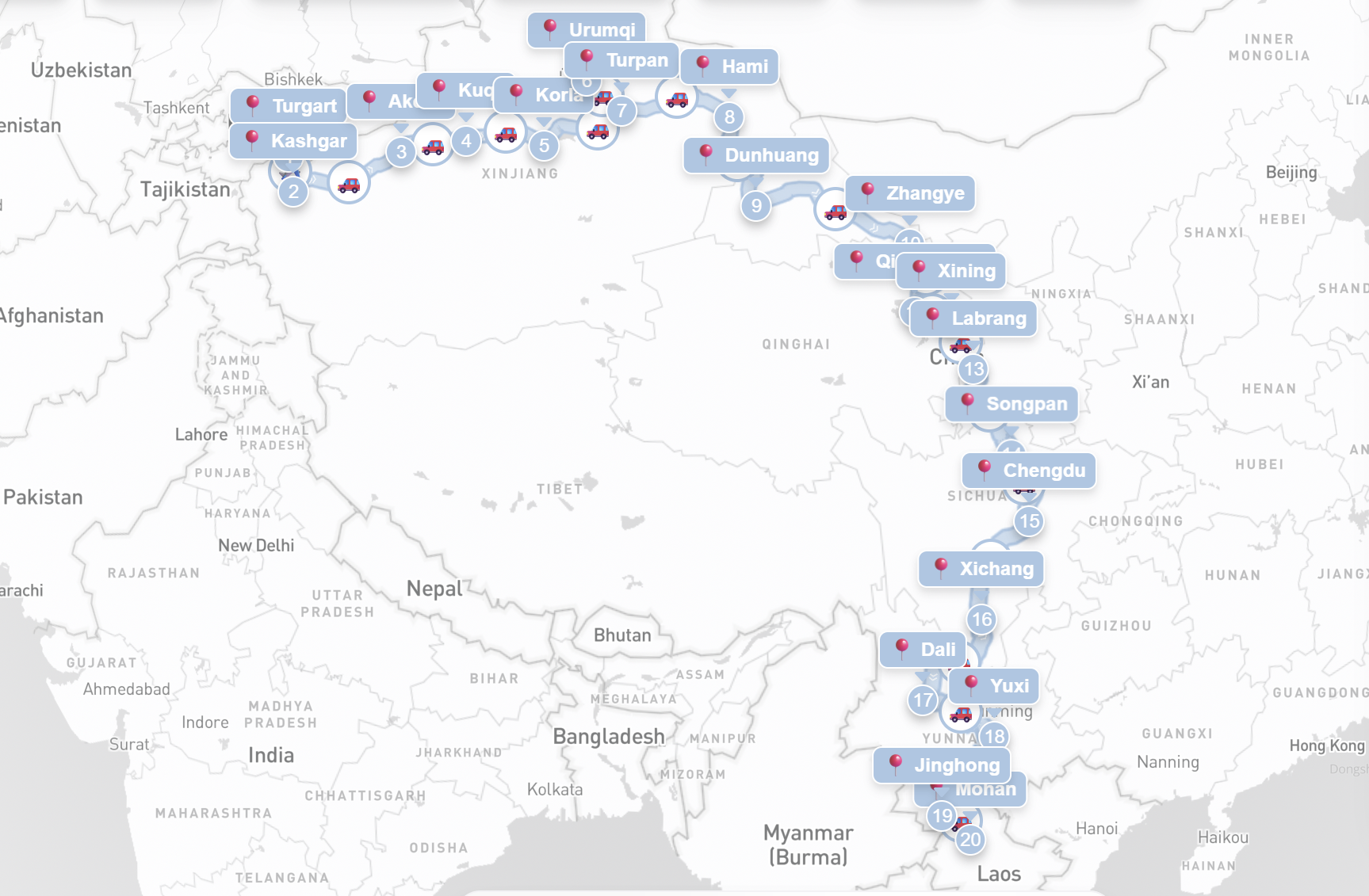 China Durchfahrt von Kirgisistan nach Laos